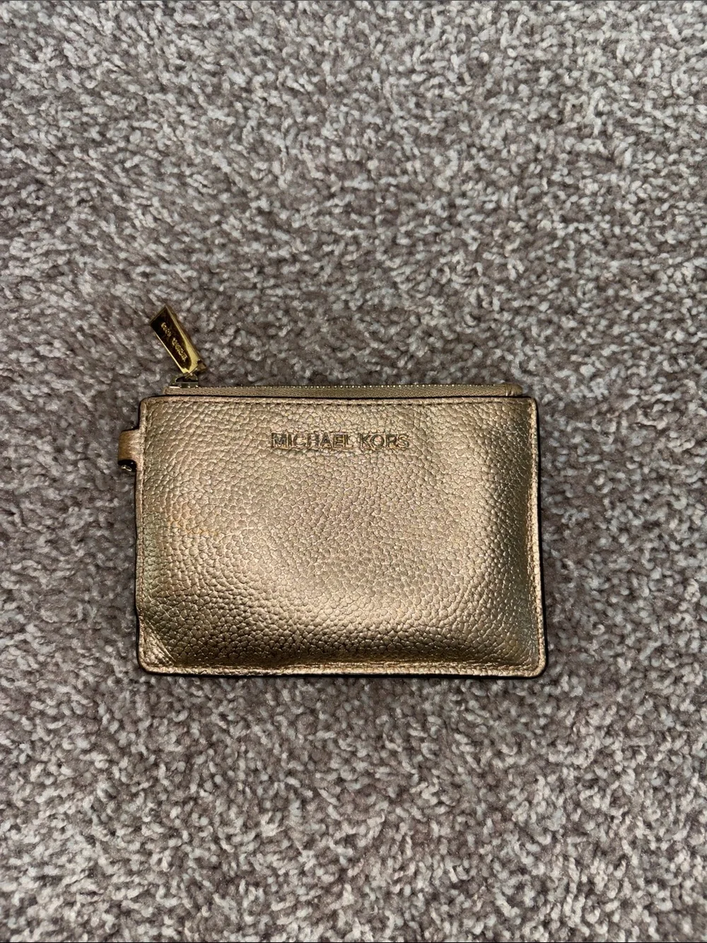 Michael Kors Bronze Metallic Leather Zip Card Wallet